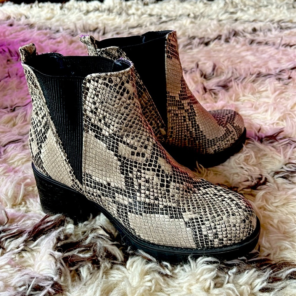 Mia snakeskin print boots